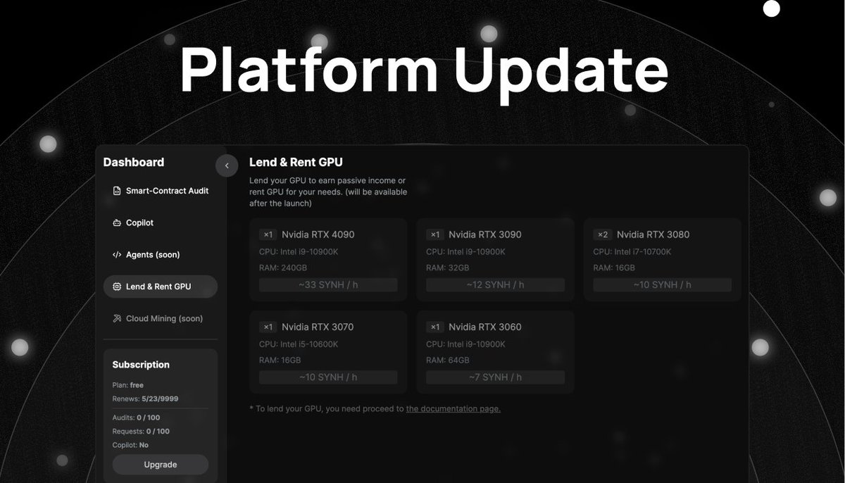 SyncHubAI's tweet image. Platform Update!

The last 24 hours have been crazy busy for us! Check out what we&apos;ve accomplished:

🌟 Rent &amp;amp; Lend GPUs: Rent out your GPUs or borrow some extra power. Test options are up, full feature coming soon!

🛠 Bug Fixes &amp;amp; Enhancements

Happy Syncing!

#SyncHub #AI $SYNH