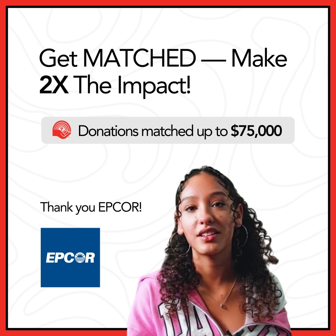 Thank you @EPCOR for matching donations up to $75K for #AllInForYouth until June 21! 🌟 Your support provides essential services that help youth build a foundation of confidence, resilience on their path to graduation. Donate today to double your gift: myunitedway.ca/springmatch/