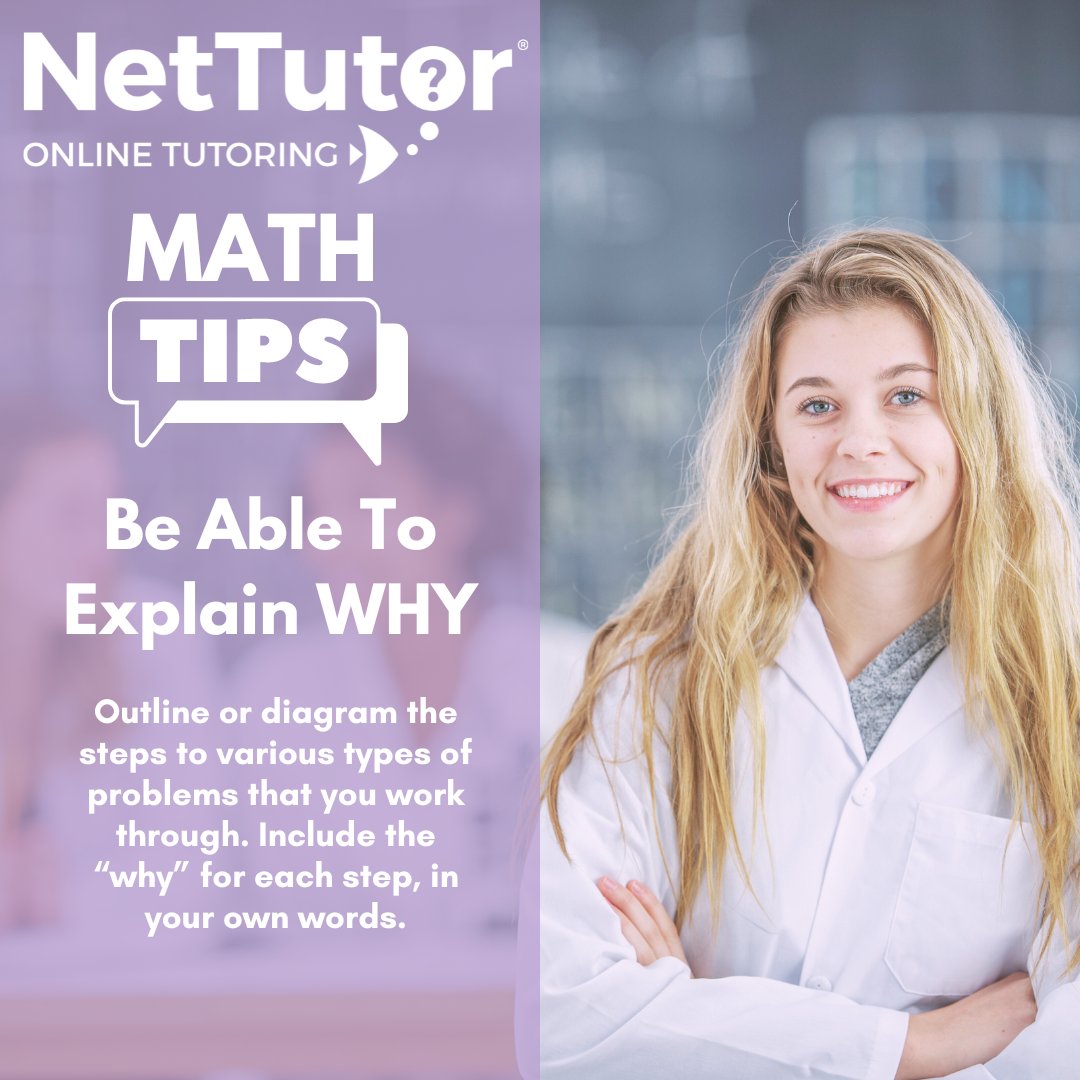 Math tip: don’t get so caught up in what you’re doing that you skip thinking about why you’re doing it. This way of thinking in math will help you remember how to get from one step of a problem to the next. And if you need help, don't be afraid to ask!

#MathTutor #OnlineTutoring