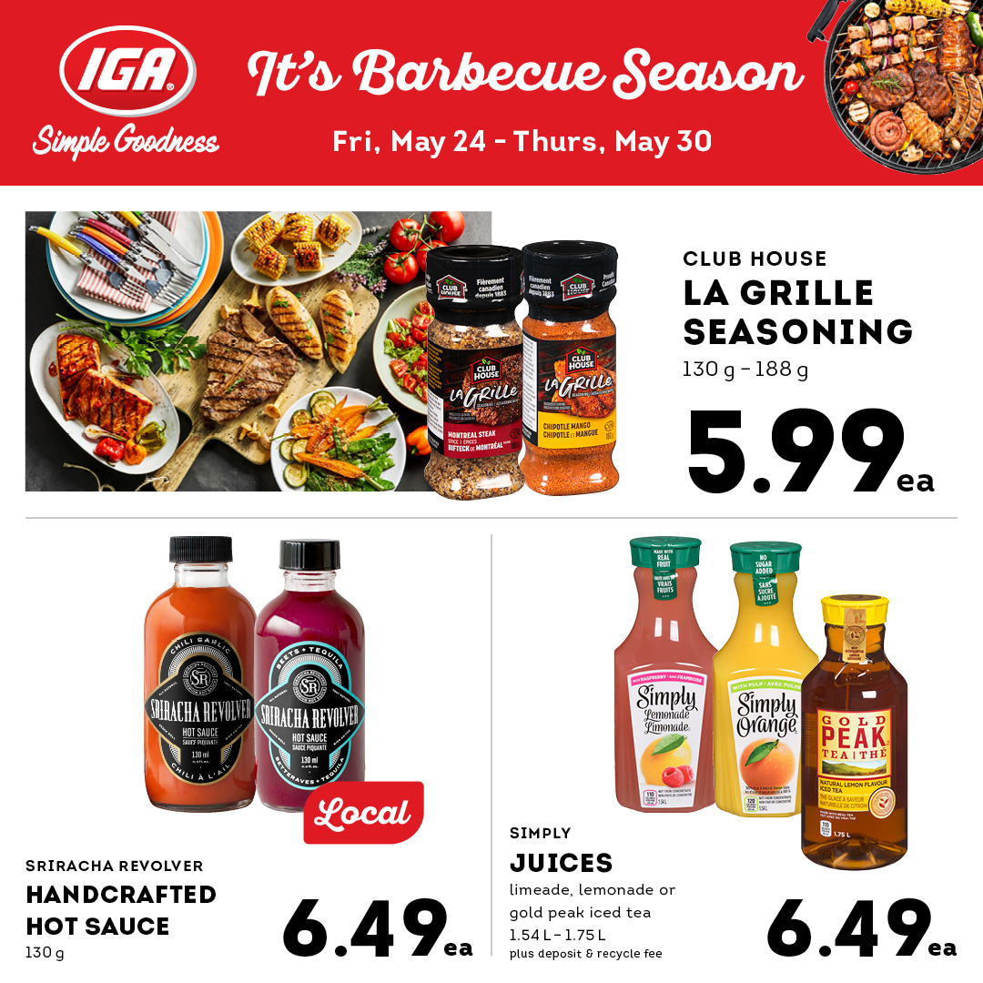 BBQ Season is in full swing at IGA! Save on all the essentials you needs for a delicious grilled meal

#grocerydeals #groceryshopping #IGAstoresbc #bbqseason