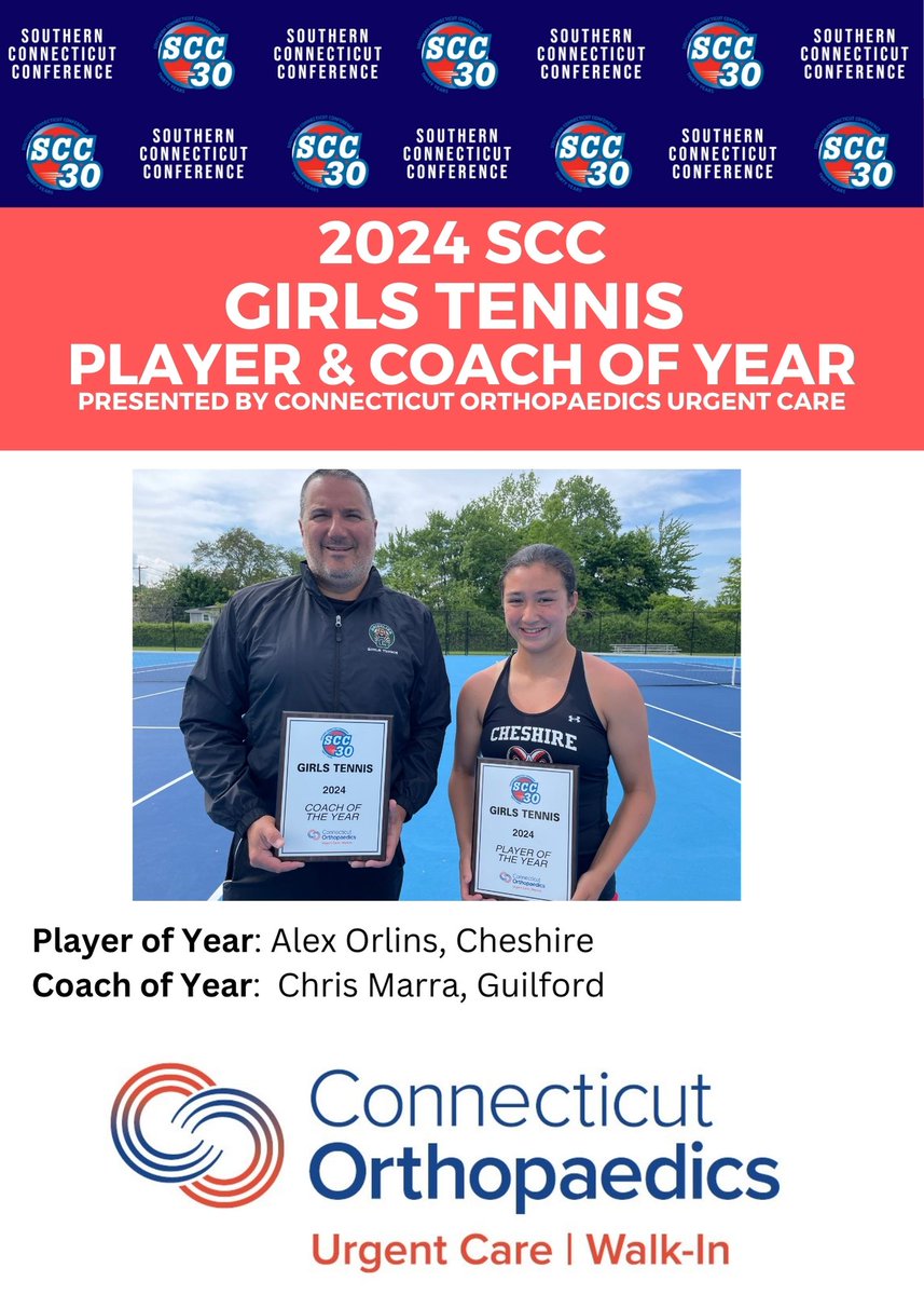 Al Carbone, SCC Commissioner (@scccommissioner) on Twitter photo Congrats <a href="/CHSRamPride/">Cheshire Athletic Office</a> Alex Orlins and <a href="/GHS_athletics_/">GHS Athletics</a> Chris Marra, the 2024 SCC Girls Tennis Player and Coach of Year, presented by <a href="/ctorthopaedics/">Connecticut Orthopaedics</a> Urgent Care #ctten #SCC30 Congrats <a href="/CHSRamPride/">Cheshire Athletic Office</a> Alex Orlins and <a href="/GHS_athletics_/">GHS Athletics</a> Chris Marra, the 2024 SCC Girls Tennis Player and Coach of Year, presented by <a href="/ctorthopaedics/">Connecticut Orthopaedics</a> Urgent Care #ctten #SCC30
