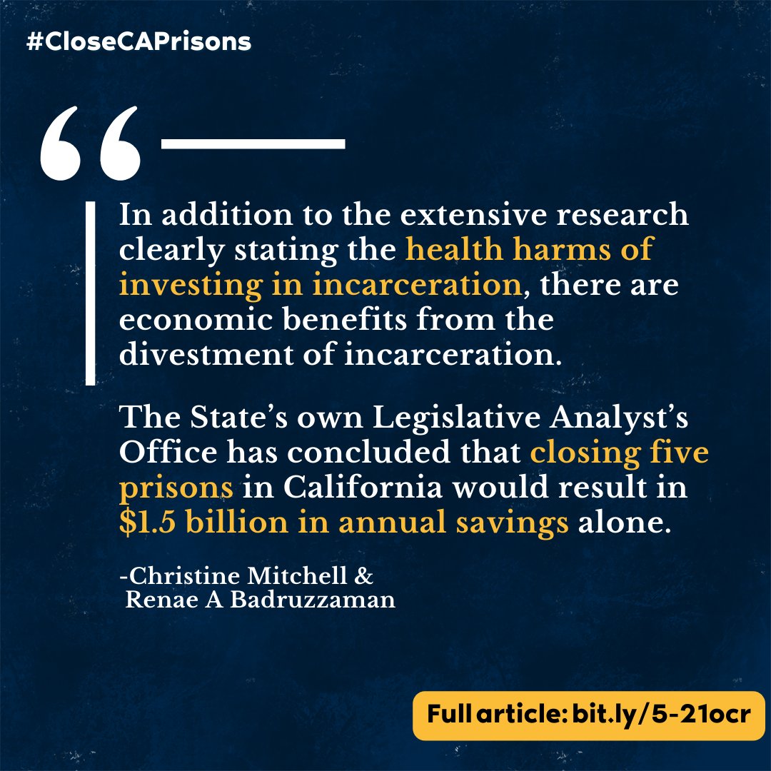 “Public health research is clear: California urgently needs to refocus on the well-being of our communities by investing in the systems that keep us healthy, and divesting from the systems that harm.” - Christine Mitchell & Renae A Badruzzaman (@HumanImpact_HIP) #CABudget