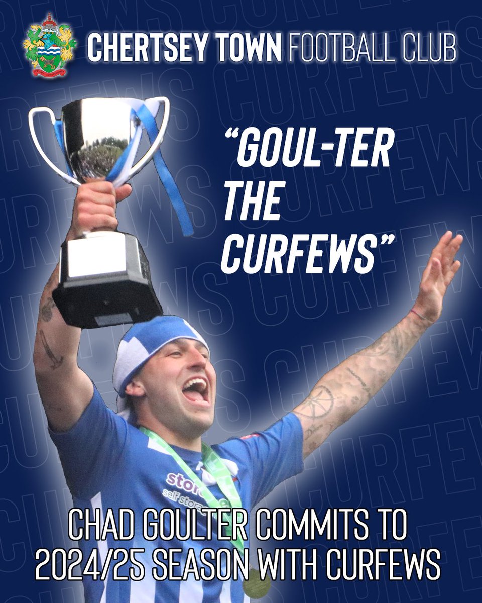Chertsey Town can confirm that @Chadgoulter96 has agreed terms and is back for the 2024/25 campaign. Despite only joining the Curfews in the spring, Chad has been a valuable member of the team, and we cannot wait to see him perform at Step 3. Good to have you on board Chad! 👍