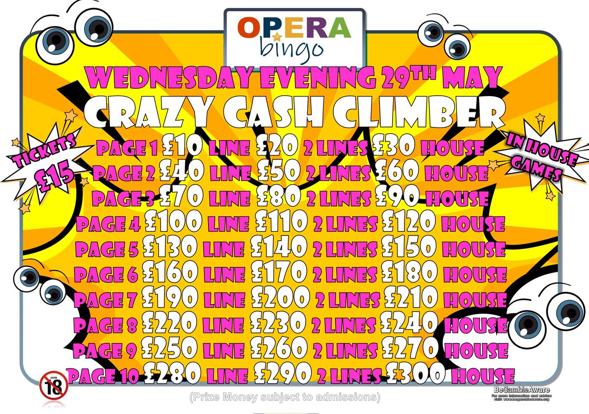 Opera_Bingo's tweet photo. 💵💵💵𝐂𝐀𝐒𝐇 𝐂𝐋𝐈𝐌𝐁𝐄𝐑💵💵💵
Join us for a special 𝐂𝐀𝐒𝐇 𝐂𝐋𝐈𝐌𝐁𝐄𝐑 session this Wednesday Evening 29th May @OperaCarlisle!!!
Please play responsibly - https://t.co/yqBYaODnfP - 18+ Only https://t.co/6L31hfzEAN