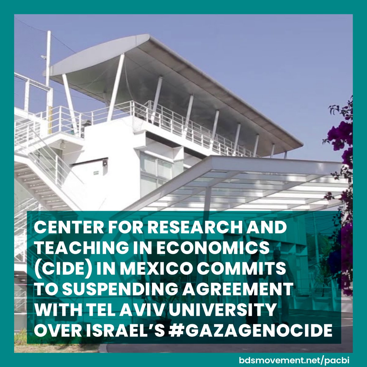 Center for Research and Teaching in Economics (CIDE) in Mexico to suspend agreement with Tel Aviv University following student mobilizations. CIDE condemns Israel’s #GazaGenocide and its scholasticide against Palestinian education. loom.ly/FWiqI-8