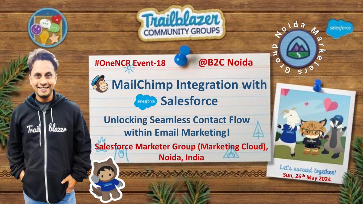 Nimyth Sharma AI (@nimythsharma) on Twitter photo I am thrilled to share that I will be speaking🗣 on Sun, 26th May at the Salesforce Community Event in #OneNCR Event-18 (𝐒𝐚𝐥𝐞𝐬𝐟𝐨𝐫𝐜𝐞 𝐌𝐚𝐫𝐤𝐞𝐭𝐞𝐫 𝐆𝐫𝐨𝐮𝐩 (𝐌𝐚𝐫𝐤𝐞𝐭𝐢𝐧𝐠 𝐂𝐥𝐨𝐮𝐝), 𝐍𝐨𝐢𝐝𝐚, 𝐈𝐧𝐝𝐢𝐚).
<a href="/sfdcshradha/">Shradha Bansal</a>
#Trailblazers #TrailblazerCommunity I am thrilled to share that I will be speaking🗣 on Sun, 26th May at the Salesforce Community Event in #OneNCR Event-18 (𝐒𝐚𝐥𝐞𝐬𝐟𝐨𝐫𝐜𝐞 𝐌𝐚𝐫𝐤𝐞𝐭𝐞𝐫 𝐆𝐫𝐨𝐮𝐩 (𝐌𝐚𝐫𝐤𝐞𝐭𝐢𝐧𝐠 𝐂𝐥𝐨𝐮𝐝), 𝐍𝐨𝐢𝐝𝐚, 𝐈𝐧𝐝𝐢𝐚).
<a href="/sfdcshradha/">Shradha Bansal</a>
#Trailblazers #TrailblazerCommunity