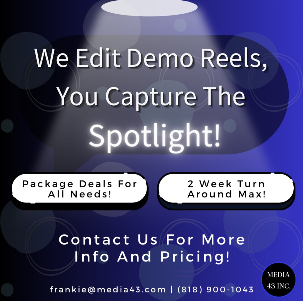 media43official's tweet image. ACTORS! Showcase your talent with a custom demo reel! Lucky for you, you don&apos;t have to do it alone! Just contact us today to get started on making you the perfect demo reel for your career!

media43.com

#demoreels #actor #acting #actinglife #filmindustry #media43inc