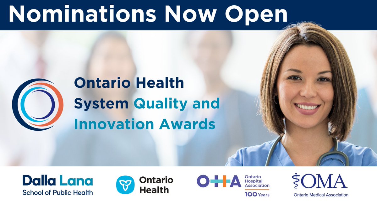 Nominations are now open for the first annual Ontario Health System Quality and Innovation Awards! Help us honour the amazing achievements individuals & teams have made in the Ontario health system. Learn more: …healthsystemawards.awardsplatform.com.   #OHSQIA
