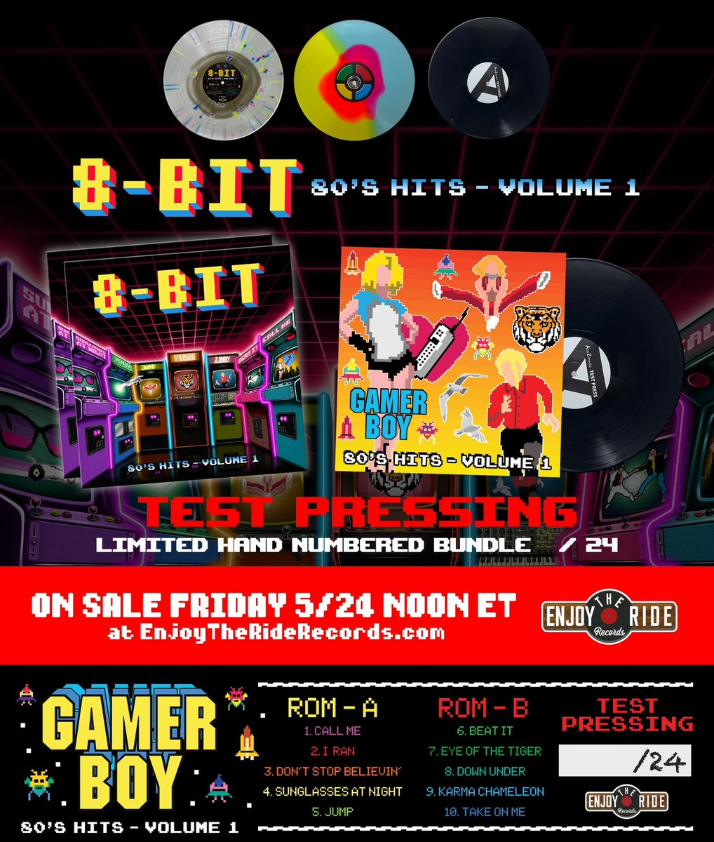 Now available at EnjoyTheRideRecords.com - 8-bit ‘80s Hits - Vol. 1 by #GamerBoy. Experience your favorite ‘80s hits by #VanHalen, #MichaelJackson, #Blondie, #Journey #MenAtWork #CultureClub #AFlockOfSeagulls & more! #8bit #vgm #chiptune #videogamemusic @alejandrosvinyl