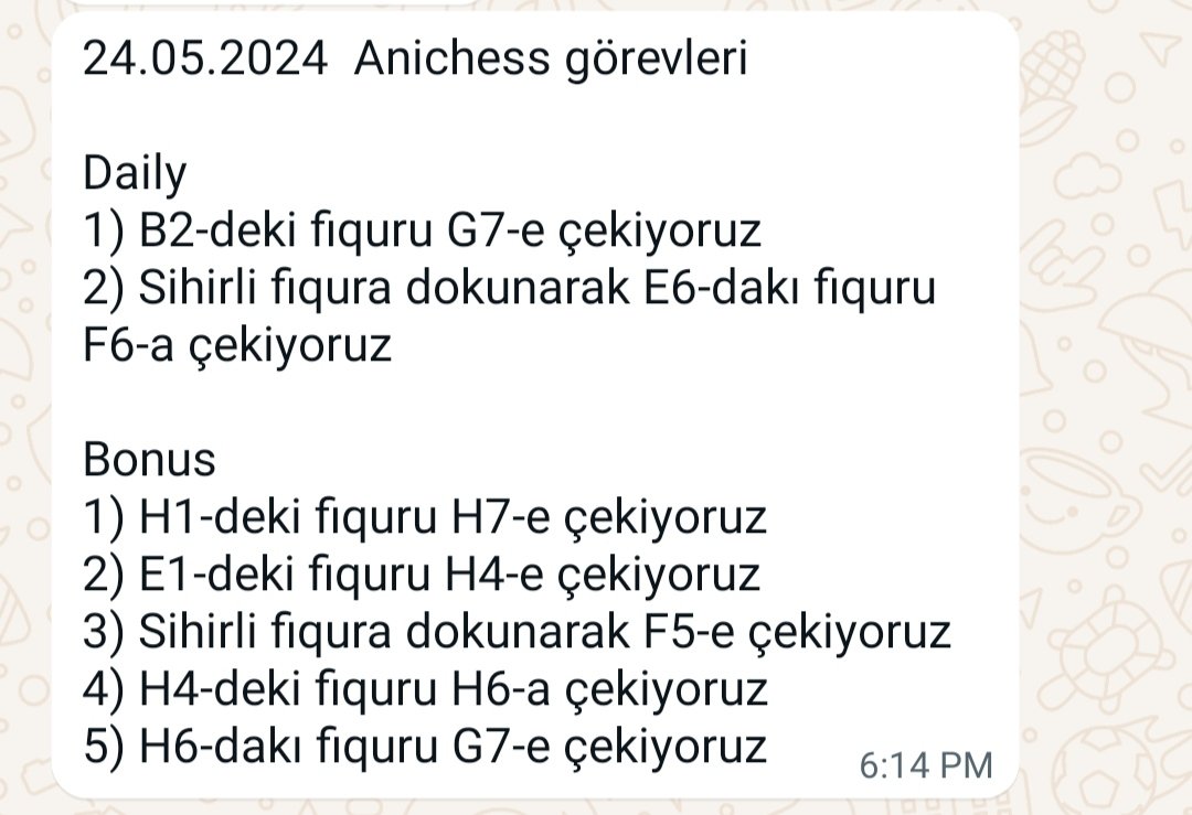 24.05.2024 tarihinin Anichess görevleri