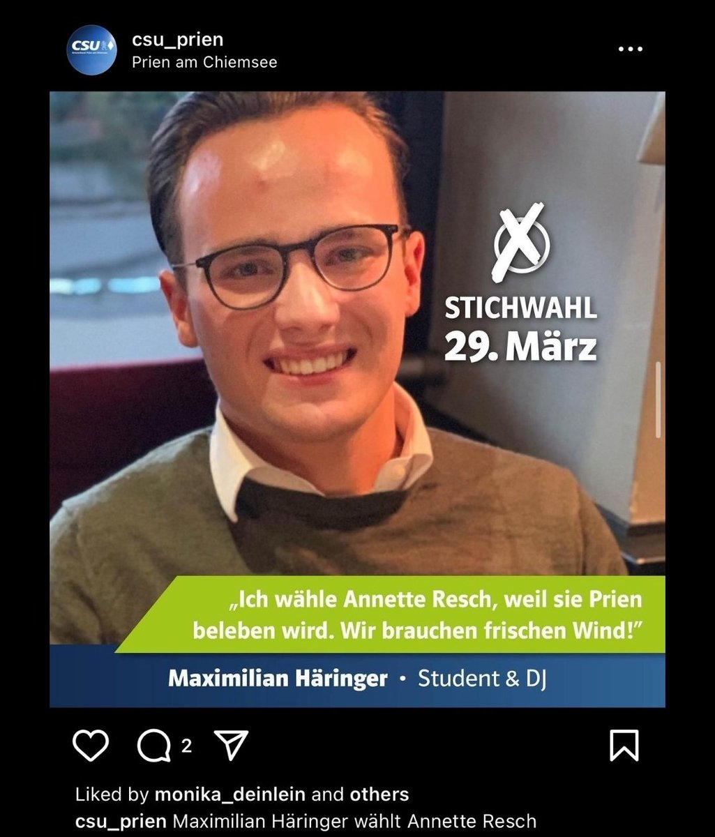 Ich mach jetzt mal die Correctiv Recherche. Einer der Sylt-Parolen-'Sänger' ist Maximilian Häringer und der macht Werbung für die CSU.

Hat die CSU etwa ein Nazi Problem? 

Wann gibt's die Brandmauer?