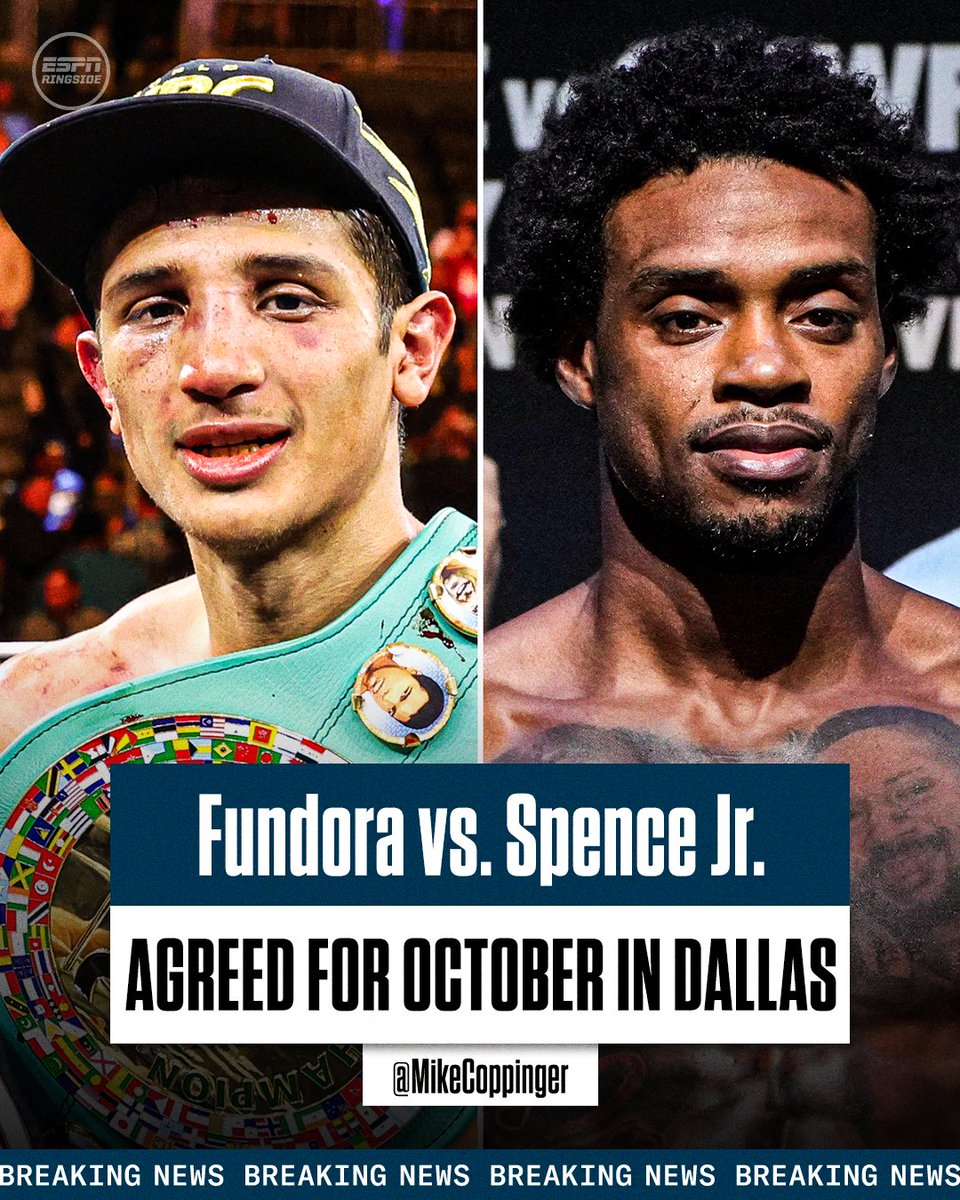 ESPNRingside's tweet photo. Sebastian Fundora and Errol Spence Jr. have agreed to a deal for a WBC junior middleweight title fight in October in Dallas, sources told @MikeCoppinger.

PBC’s hope is to stage the event at AT&amp;T Stadium if the finalized date fits into the Dallas Cowboys’ home schedule. https://t.co/t3Xr8ldZ48