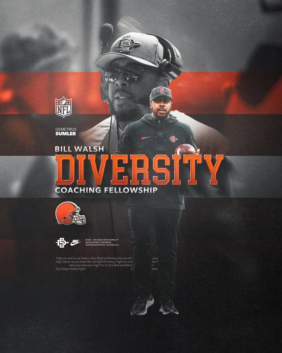 Congratulations to @CoachSumlerSDSU on being selected to the Bill Walsh Diversity Coaching Fellowship with the @Browns! 🔗: bit.ly/3WWbRmS