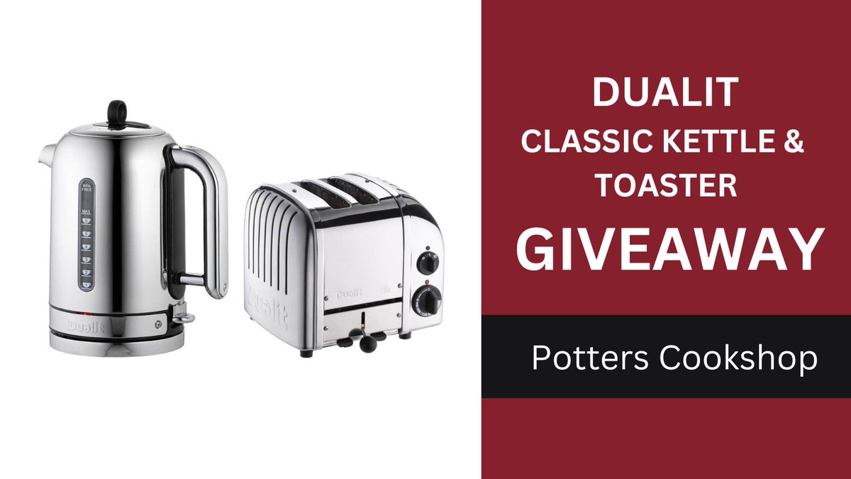 Enter to #win this #DualitClassic #Kettle & #Toaster in #polishedsteel worth £299.99! Simply: * Follow us, like & retweet this post * Tag us & friend(s) + hashtags #potterscookshopdualit #dualitclassic #cookshop #essex #dualit #giveaway See T&C's in comments