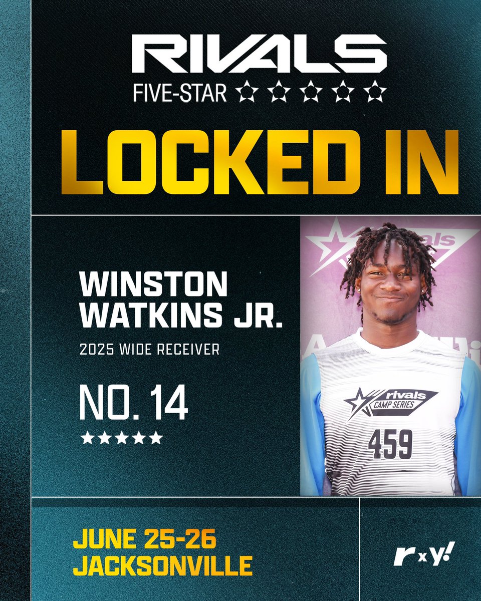 🚨LOCKED IN🚨 5⭐ WR Winston Watkins Jr. (@winstonwatkins_) is one of the 100 BEST prospects in the country coming to Jacksonville to compete at the Rivals Five-Star on June 25-26🔥