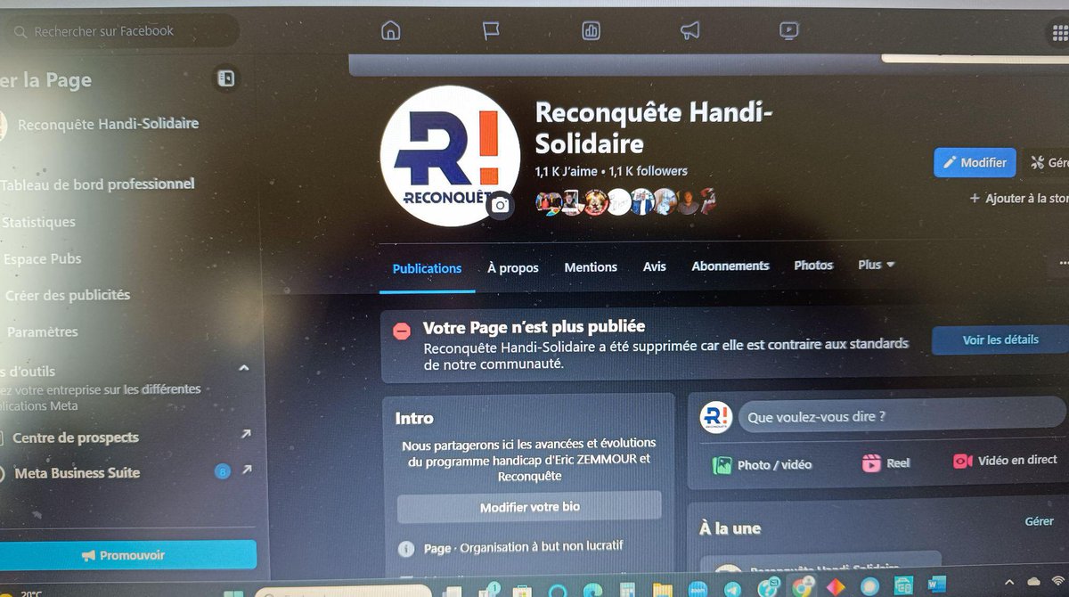 Le PôleHandicap de @Reconquete_off a le regret d’annoncer à ses abonnés que notre compte @facebook vient d’être supprimé.
A 2 semaines des #ElectionsEuropéennes2024 on peut parler de #censure_politique.
S’il fallait une nouvelle preuve que R!grimpe dans les esprits, en voilà une.