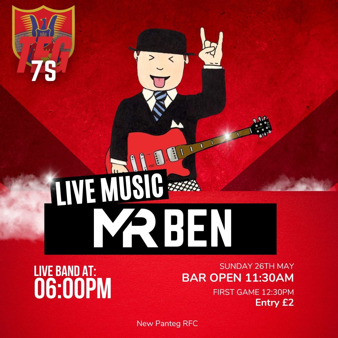 NewPantegRFC's tweet photo. 🎸We are thrilled to announce that Mr Ben will be performing live at the Teg 7s Festival!

Join us for an unforgettable evening of music as Mr Ben takes the stage. Don’t miss out on this fantastic performance as part of our festival filled with rugby, food, drinks, and fun! https://t.co/ltsESonaKa