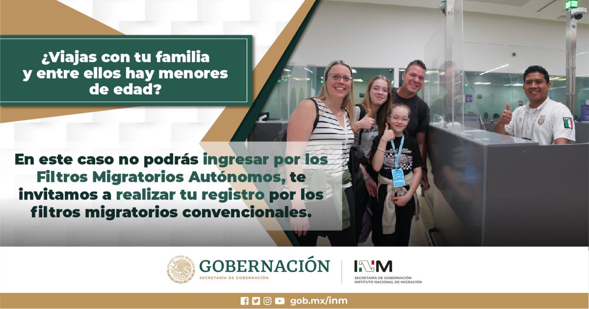 Por seguridad, los #MenoresDeEdad no podrán utilizar los Filtros Migratorios Autónomos del @INAMI_mx. Conoce más en 👉🏻 gob.mx/inm