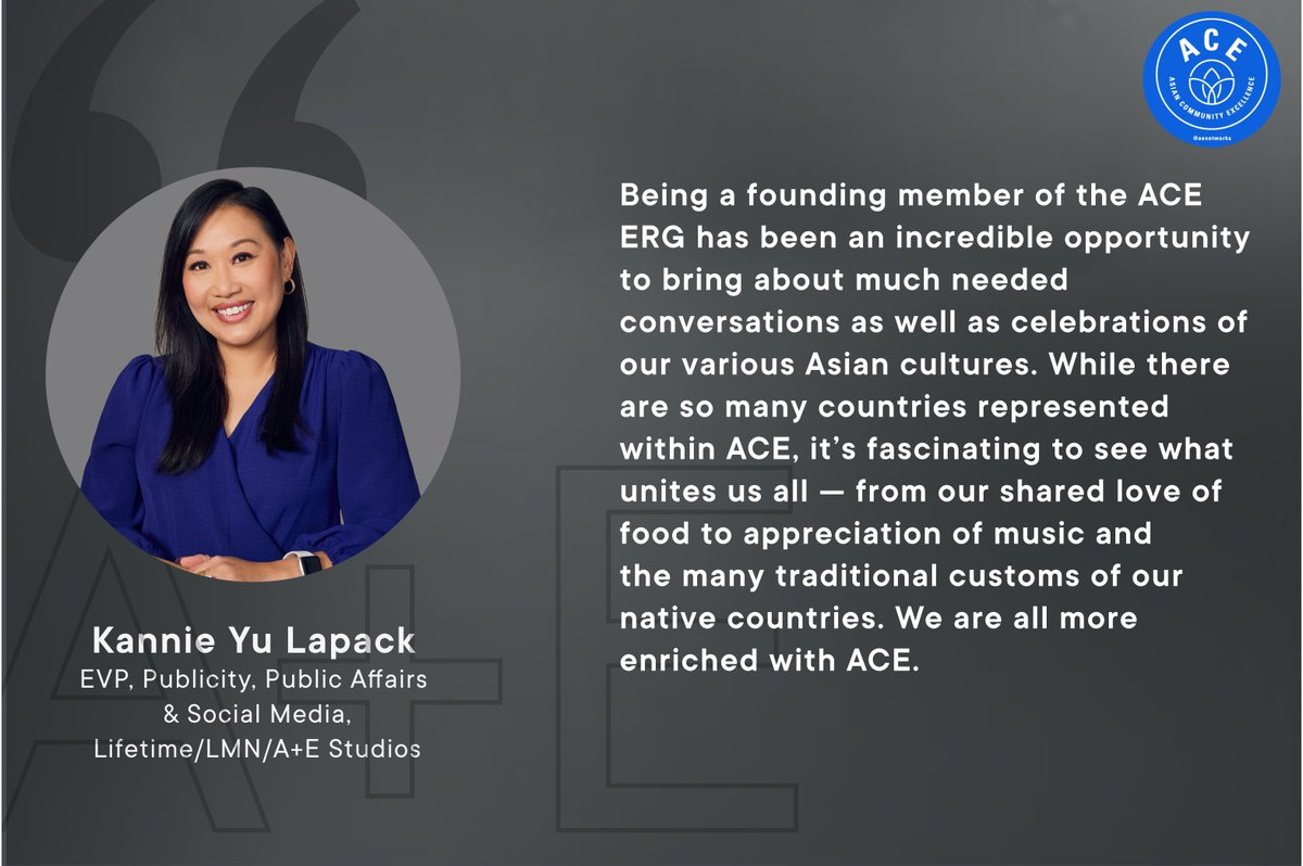 AE_GlobalMedia's tweet photo. As we celebrate Asian American and Pacific Islander (AAPI) Month, we are proud to highlight the leaders of our Asian Community Excellence (ACE) ERG! ACE enriches us by educating, celebrating and promoting Asian culture. Thank you Kannie Yu Lapack, Eileen Lin and Naheed Mawjzada! https://t.co/EoAskgBNu1