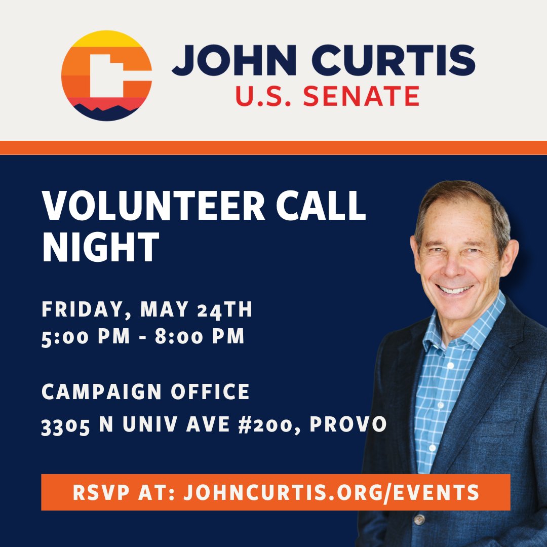 Just a reminder that our first Volunteer Call Night is happening today! Join us at the Campaign Office or participate virtually via Google Meet from 5-8 PM. If you can’t make it today, we have other call nights that you can sign up for. Please RSVP at johncurtis.org/events.