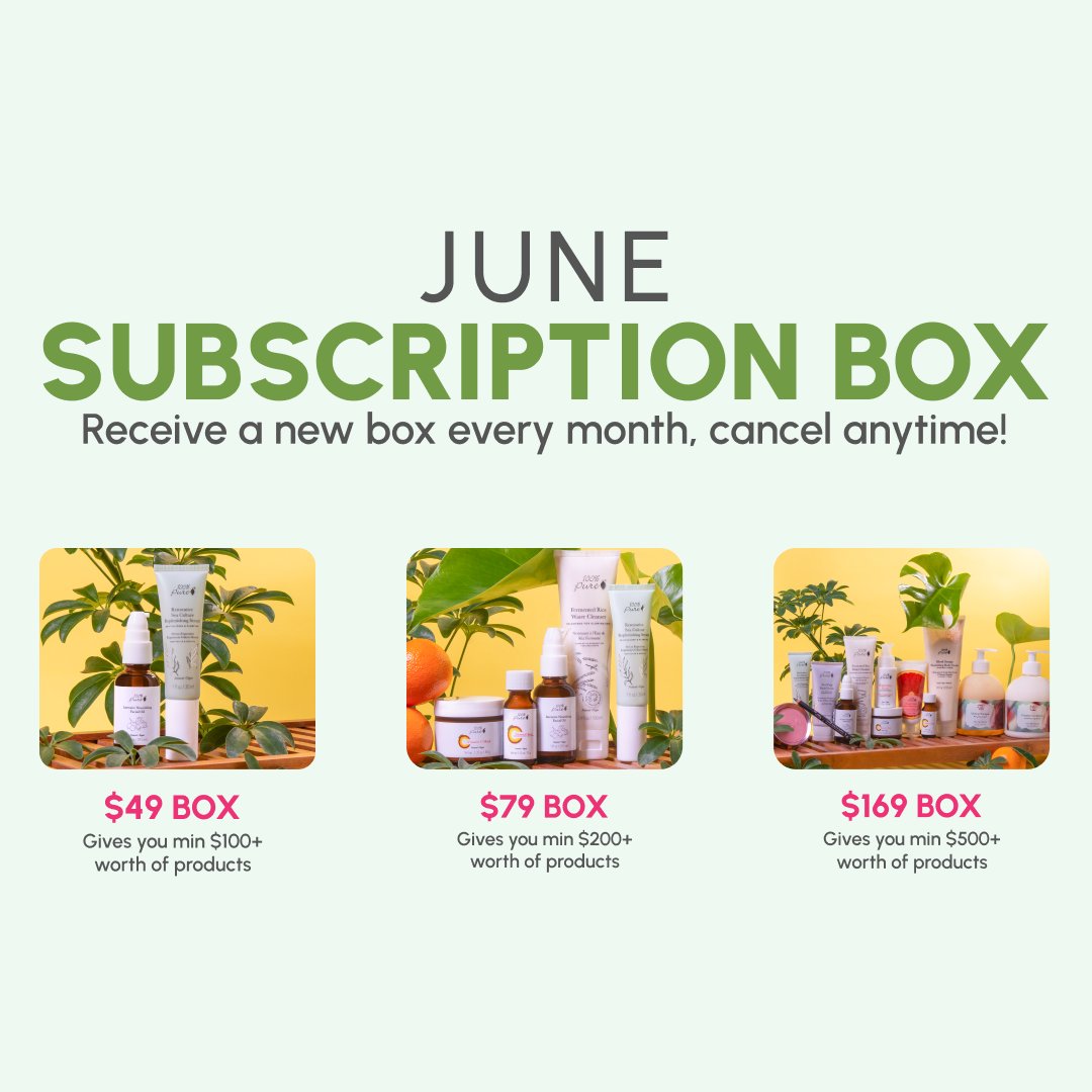 This June, All the Good Things Are in One Place ...and yes, we're talking about our subscription box! 🌟 Get ready to experience the hottest skincare, body care, and hair care products that will make your summer more fun and fabulous. 100percentpure.com/collections/mo…