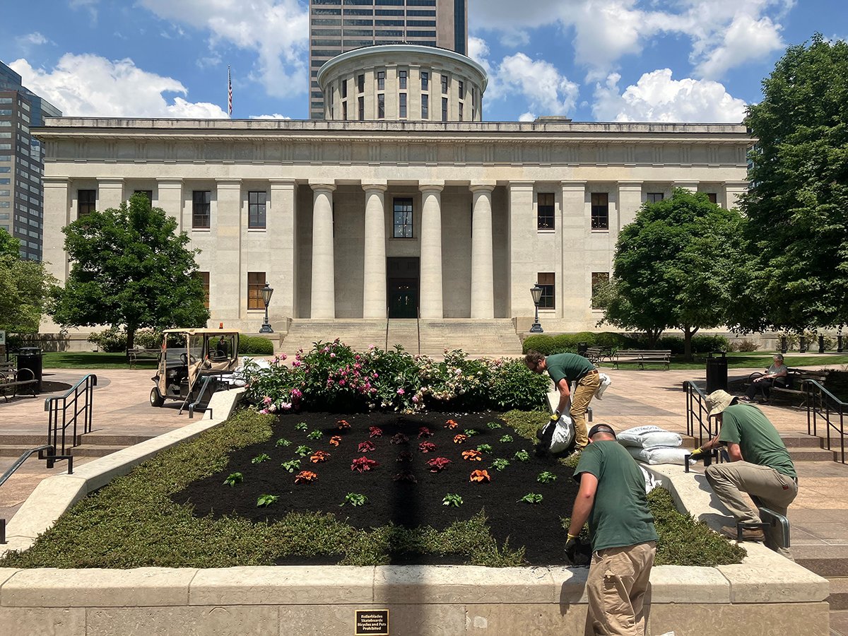 The Ohio Statehouse grounds are maintained by the Capitol Square Review and Advisory Board staff.