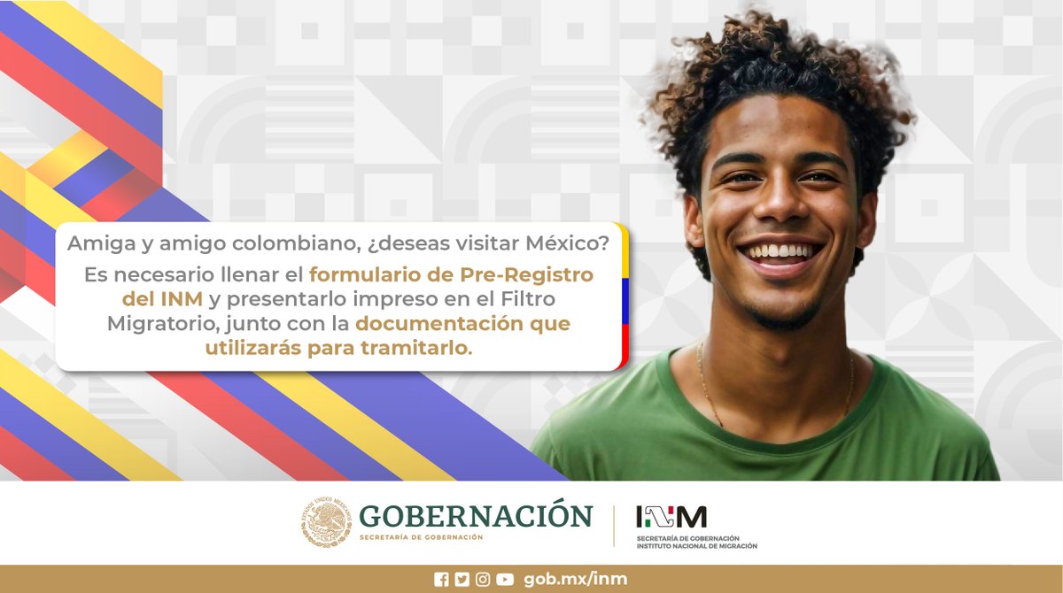 Amiga y amigo colombiano 🇨🇴 si vas a viajar a #México 🇲🇽 realiza tu Pre Registro. Ingresa a 👉🏻 inm.gob.mx/spublic/portal… y da click en Portal de Servicios, llénalo y preséntalo impreso en el #FiltroMigratorio.