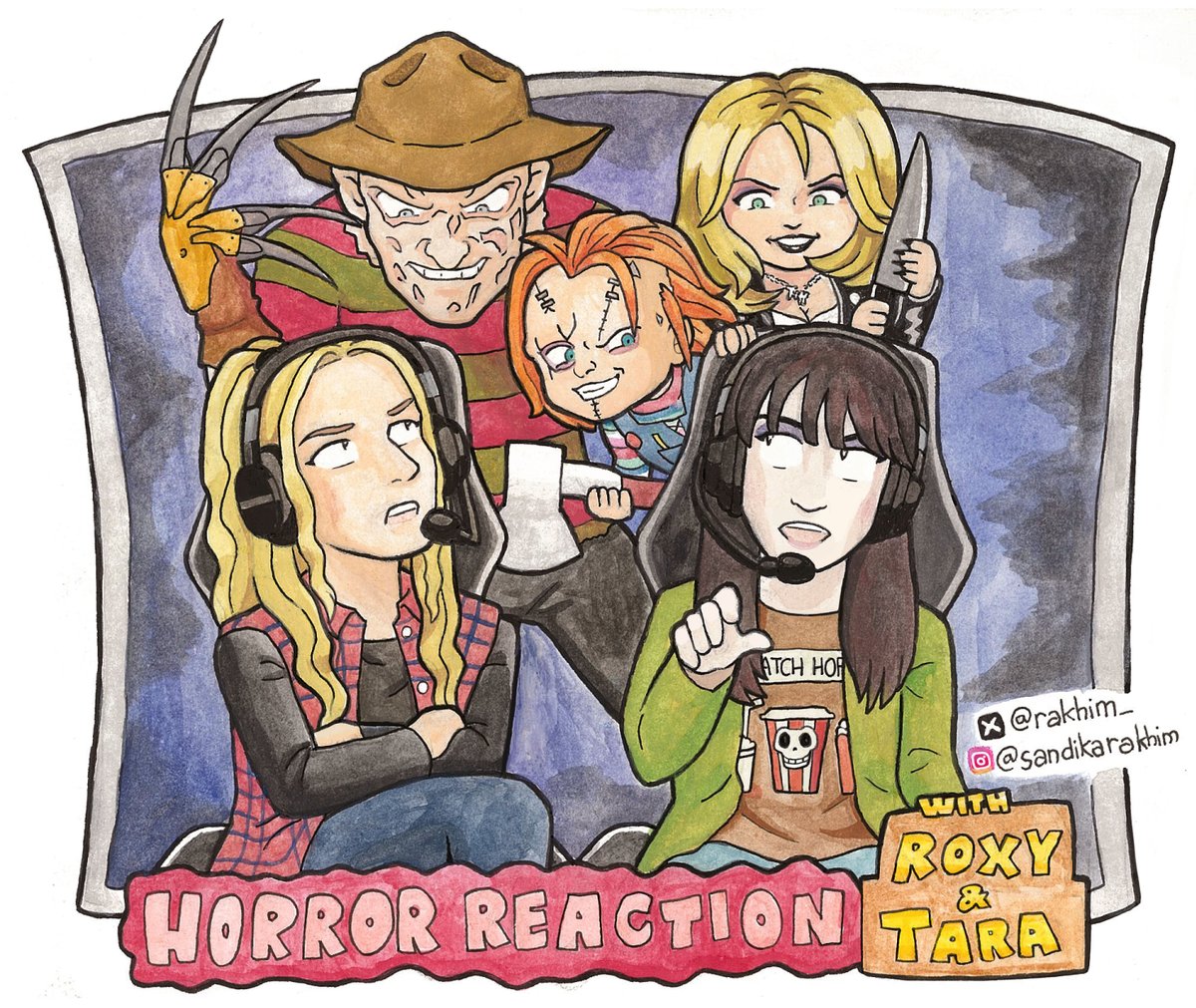 Sandika Rakhim (@rakhim_) on Twitter photo Just finished drawing the scream queens <a href="/TheTaraErickson/">Tara Erickson</a> and <a href="/roxystriar/">Roxy Striar</a> together with Freddy Krueger, Chucky, and Tiffany. I'am enjoy watching them do reacting to Chucky and Freddy movies. Hope you girls like it! <a href="/TheReelRejects/">The Reel Rejects</a> #fanart #horror #reelrejects Just finished drawing the scream queens <a href="/TheTaraErickson/">Tara Erickson</a> and <a href="/roxystriar/">Roxy Striar</a> together with Freddy Krueger, Chucky, and Tiffany. I'am enjoy watching them do reacting to Chucky and Freddy movies. Hope you girls like it! <a href="/TheReelRejects/">The Reel Rejects</a> #fanart #horror #reelrejects