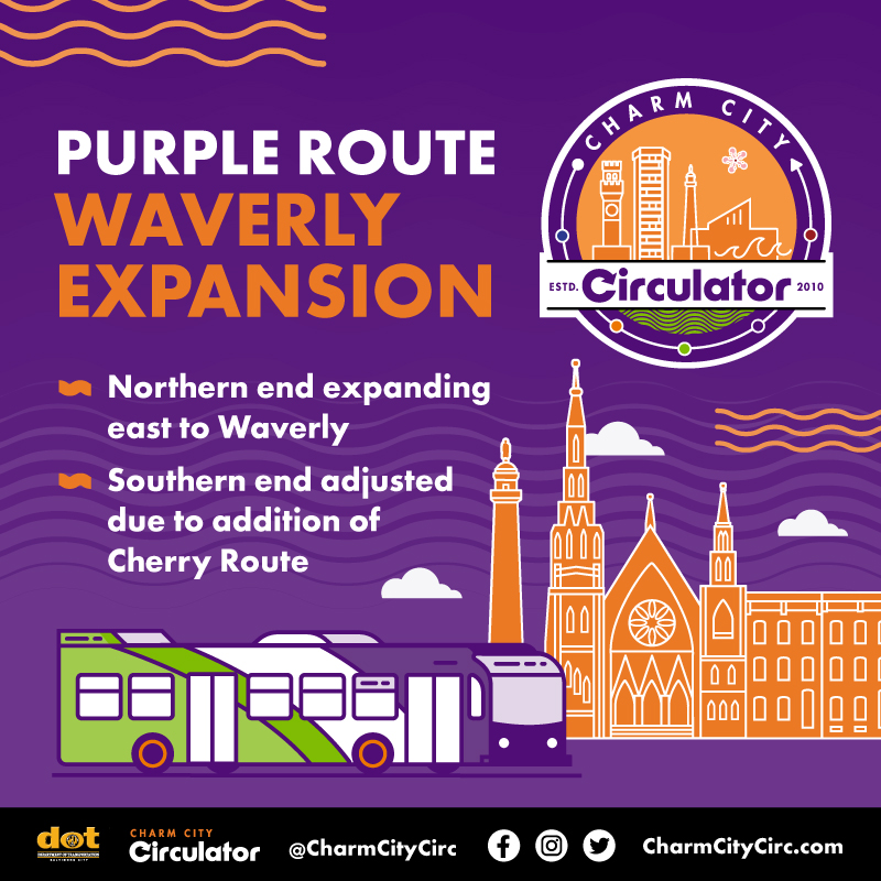 The Purple Route Waverly Expansion is here! 🚌🟣 The expansion will go into effect on Sunday, June 23rd. Read more about the exciting news here: transportation.baltimorecity.gov 🎉 @BmoreCityDOT