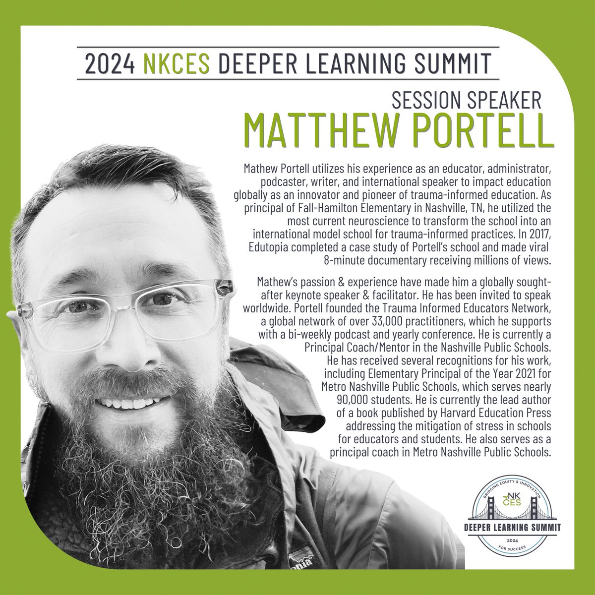 Matthew Portell joins the incredible lineup of speakers at the 2024 NKCES Deeper Learning Summit! Secure your spot at bit.ly/2024NKCESDLSum… and don't miss his session on Trauma-Informed Education. 
#ConnectGrowServe #KYDL #NKCESDL24