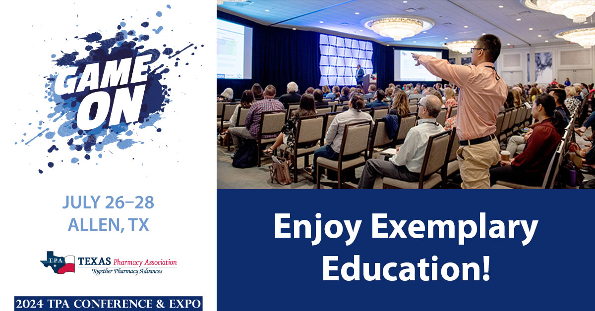 Earn up to 14 hours of CE credit when you register and attend the 2024 TPA Conference & Expo. Learn from sessions required to maintain state licensure, clinical sessions, topics to help your business, and lively, interactive sessions. Register now: texaspharmacy.org/conference