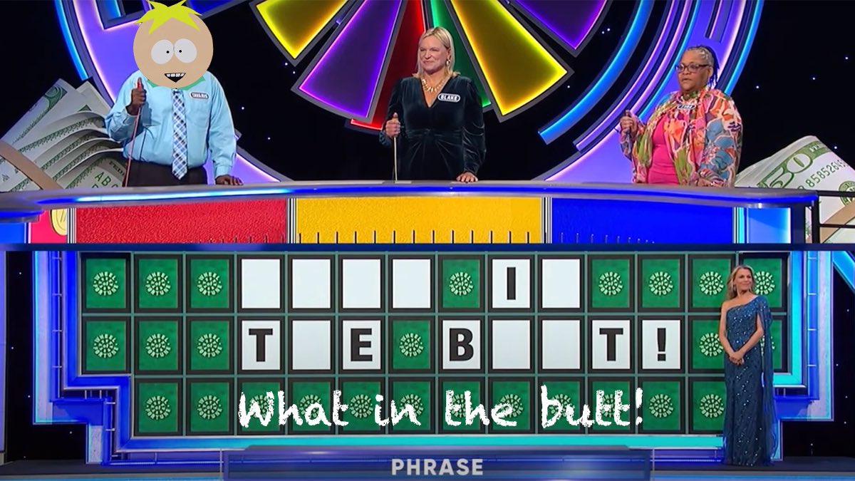 Samplist3d's tweet photo. “What in the Butt!” 

Pat: “no butters, no. You are GROUNDED YOUNG MAN!”

#southpark #butterscotch #wheeloffortune https://t.co/msthN0jhG8
