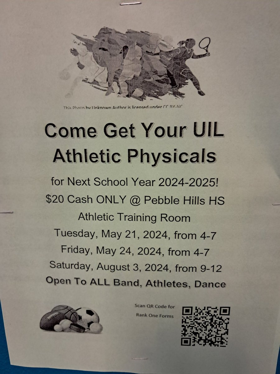 Come get your athletic physicals today, Friday, May 24, from 4 -7 pm. for $20 CASH ONLY in the training room #RISE @APRIL_PHHS @PHills_HS @PHCrossCountry1 @hills_pebble @PHHS_GirlsBBall @PebbleHHS_FB @TheHillsHoops @PHHS_Track