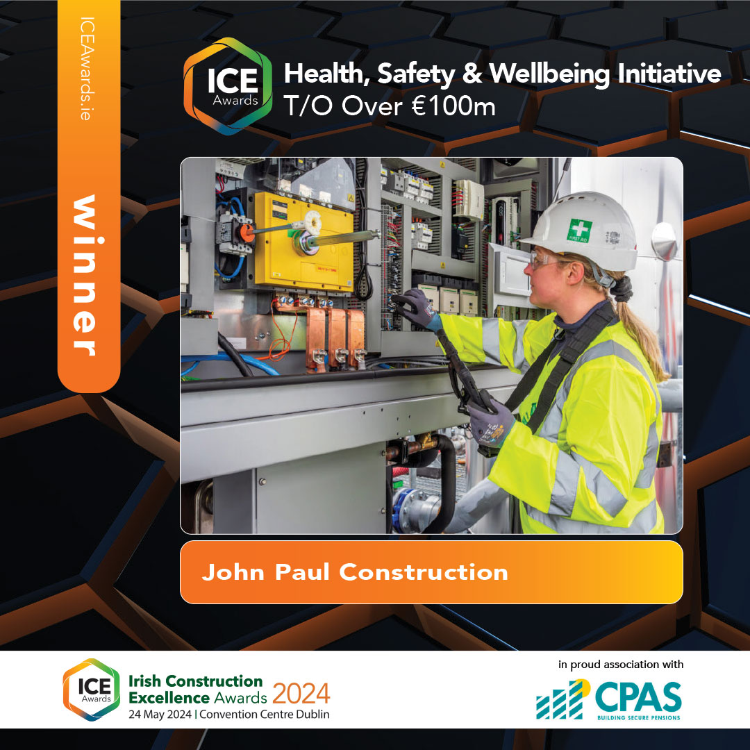 Congratulations to the Winner of Health, Safety & Wellbeing Initiative – Company T/O Over   €100m John Paul Construction
@johnpaulconst

In proud association with @CPAS_Pensions

#ICEAwards #ConstructionExcellence #construction #loveconstruction