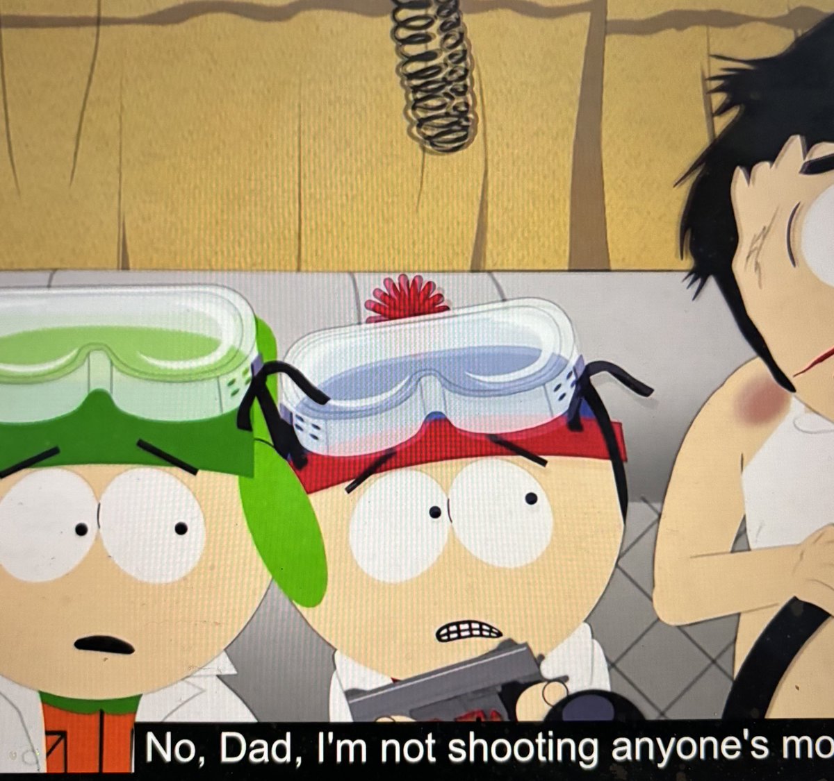 agitatedapple's tweet photo. never gonna stop thinking about this. THE boyfriends. THEYRE SO ARGHHHH #spspoilers #spstyle #styletwt #southpark
Stan: No! I can't shoot anyone!
Kyle: I FUCKING WILL 🔫🔫🔫 https://t.co/FA0v46kWC5