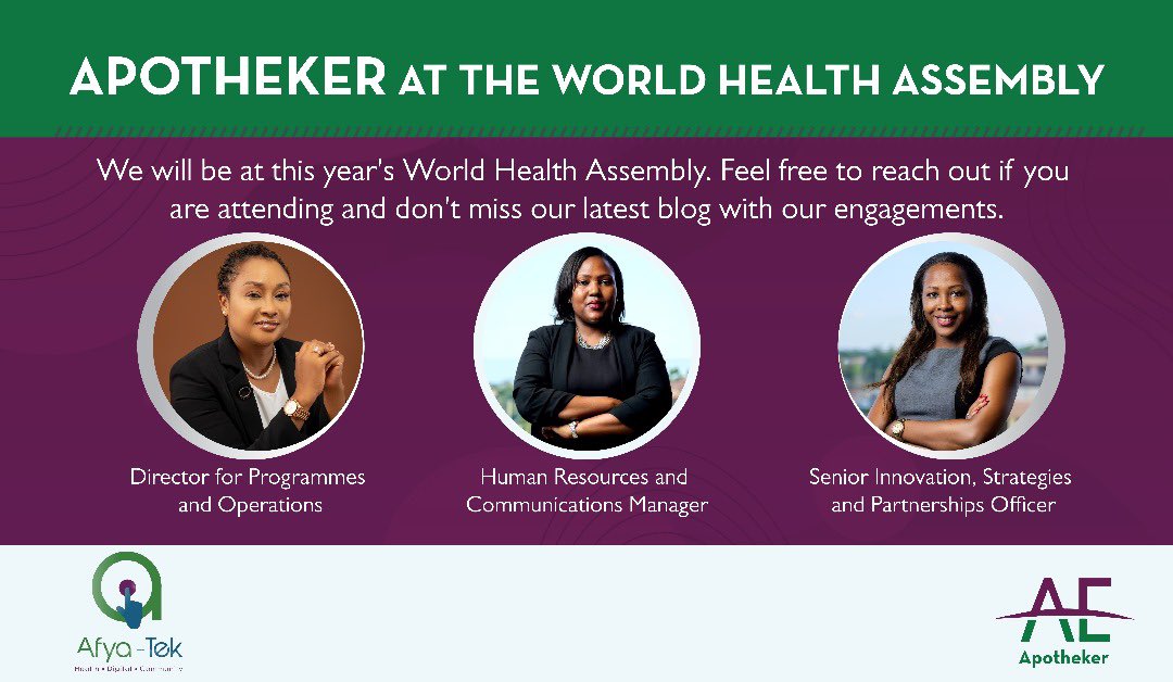 Apotheker Tanzania (@apothekertz) on Twitter photo Excited to represent our team at the World Health Assembly, Follow along with Apotheker Director of Programs and Operations <a href="/AngelDillip/">Angel Dillip Singh</a>, HR Manager <a href="/DiprahFumbwe/">Khadija Fumbwe</a>, and Senior Innovation, Strategies and Partnerships <a href="/AlmaF_Mahmoud/">Alma-Fatma Hassan</a> as we work towards a healthier world together. ๐ Excited to represent our team at the World Health Assembly, Follow along with Apotheker Director of Programs and Operations <a href="/AngelDillip/">Angel Dillip Singh</a>, HR Manager <a href="/DiprahFumbwe/">Khadija Fumbwe</a>, and Senior Innovation, Strategies and Partnerships <a href="/AlmaF_Mahmoud/">Alma-Fatma Hassan</a> as we work towards a healthier world together. ๐