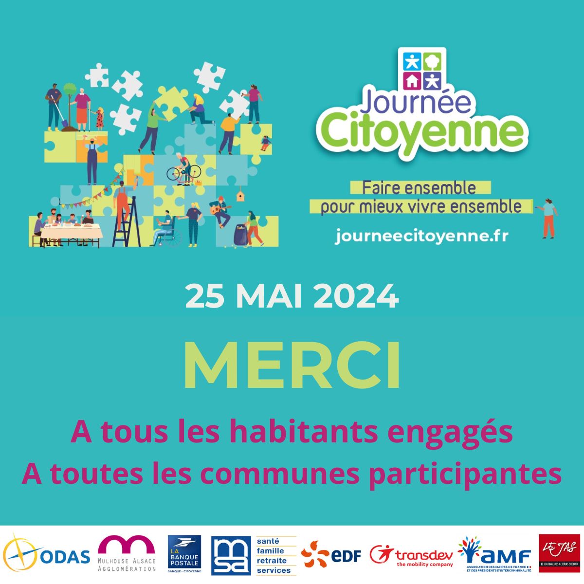 |JOURNEE CITOYENNE - 16ème EDITION - 2024]
🚀25 mai 2024
👋Merci à tous les habitants engagés ! Merci aux 1500 communes participantes !
Rendez-vous tout le reste de l’année avec les 1000 autres communes participantes
👉linkedin.com/company/observ…
<a href="/MulhouseAgglo/">Mulhouse Alsace Agglomération - m2A</a>