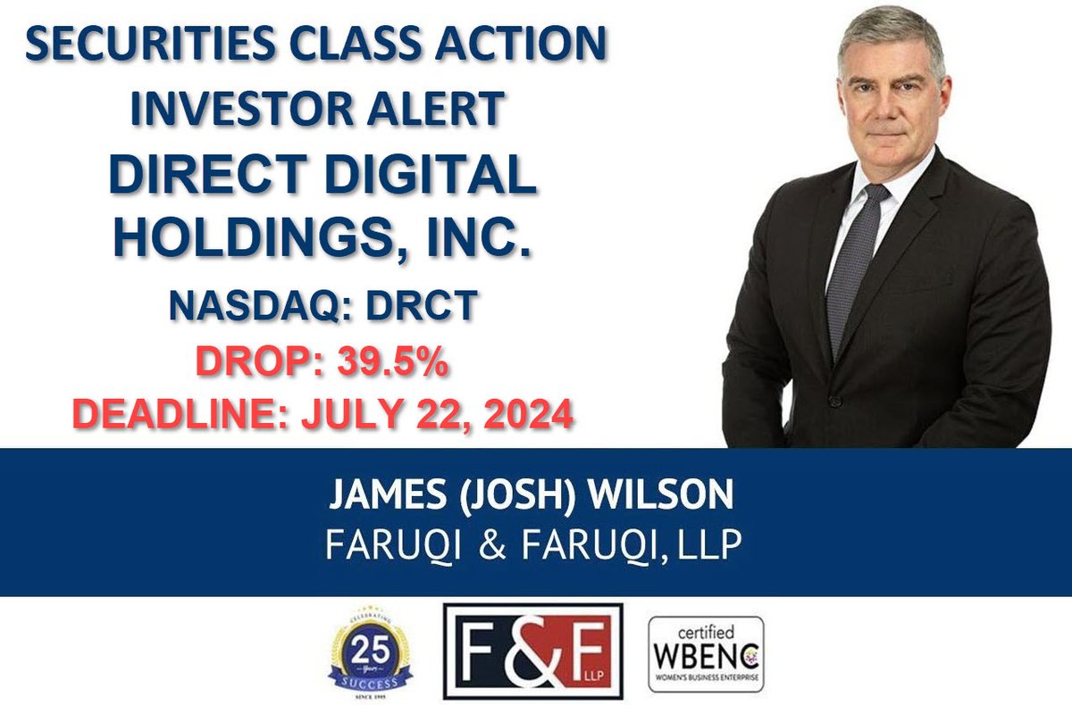 Direct Digital Holdings, Inc. Class Action Lawsuit $DRCT
          
Direct Digital Deadline: July 22, 2024                

Learn More Here: faruqilaw.com/DRCT

#faruqilaw #NASDAQ #NASDAQListed #stocks #stockmarketnews #StocksInNews #investing