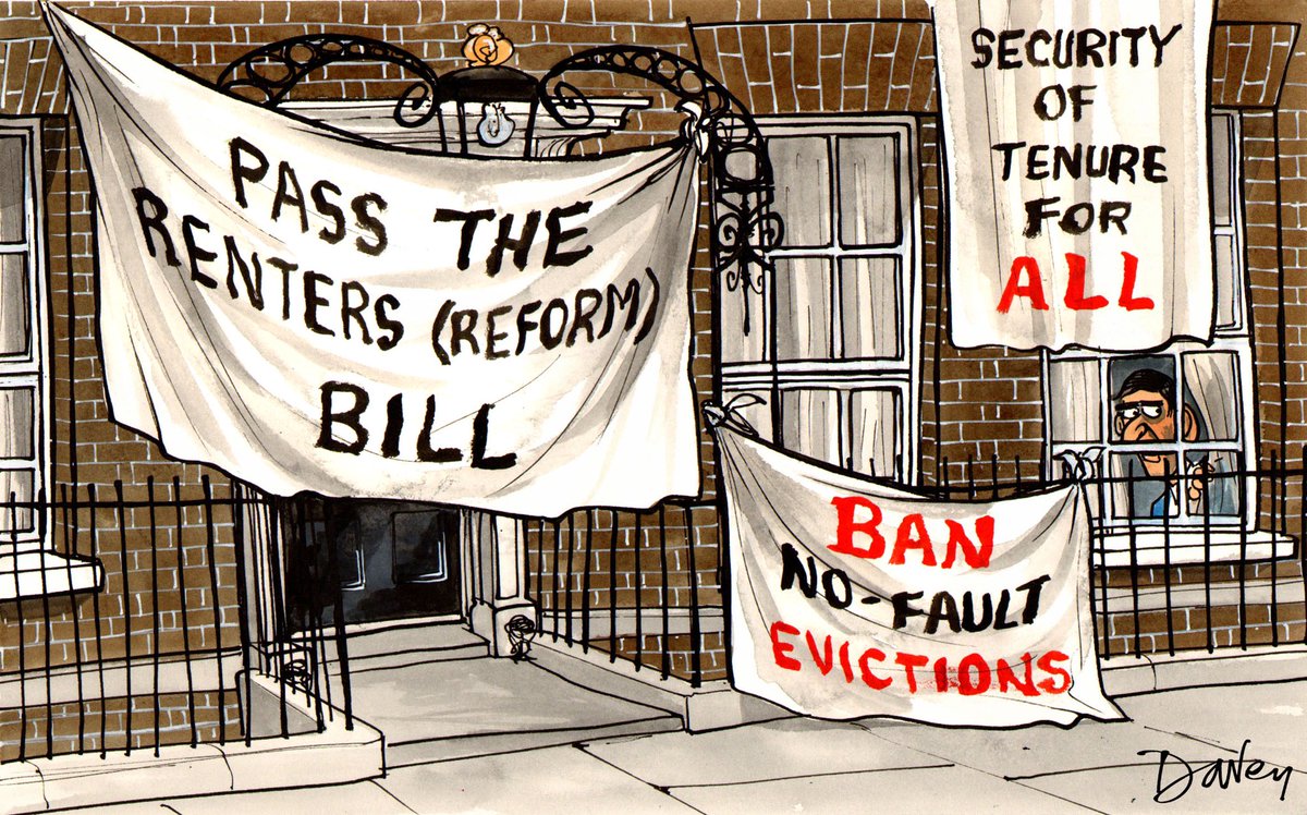 Andy Davey: In the panic to get bills passed before parliament dissolves. it looks like the Renters (Reform) Bill - banning no-fault evictions - won't make it. Anxiety in Downing Street? - political cartoon gallery in London original-political-cartoon.com