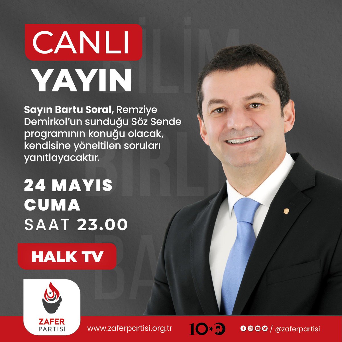 Sayın Bartu Soral, bu akşam (24 Mayıs Cuma) saat 23.00'te Halk TV'de Remziye Demirkol'un sunduğu Söz Sende programına konuk olacaktır. 📅 24 Mayıs Cuma 🕑 23.00 📺 Halk TV