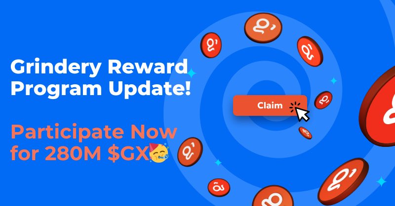 Fellow Grindery community today we are thrilled to announce the long-awaited claiming feature and important new updates for our ongoing reward program.

Remember 28% {280M $GX Tokens} worth over $18M are reserved for community distribution!

Find out more 🧵