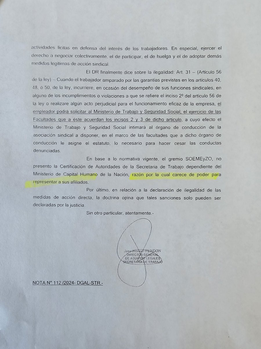 La Nota N°112/24 DGAL-STR es un mamarracho jurídico. Es la prueba documentada de la incapacidad de la ST para cumplir su función y la evidencia escrita de que se equivocaron feo al pretender desconocer al SOEME. Recularon en chancletas. Son un bochorno. <a href="/SOEMEyZO/">SOEME y ZO</a>