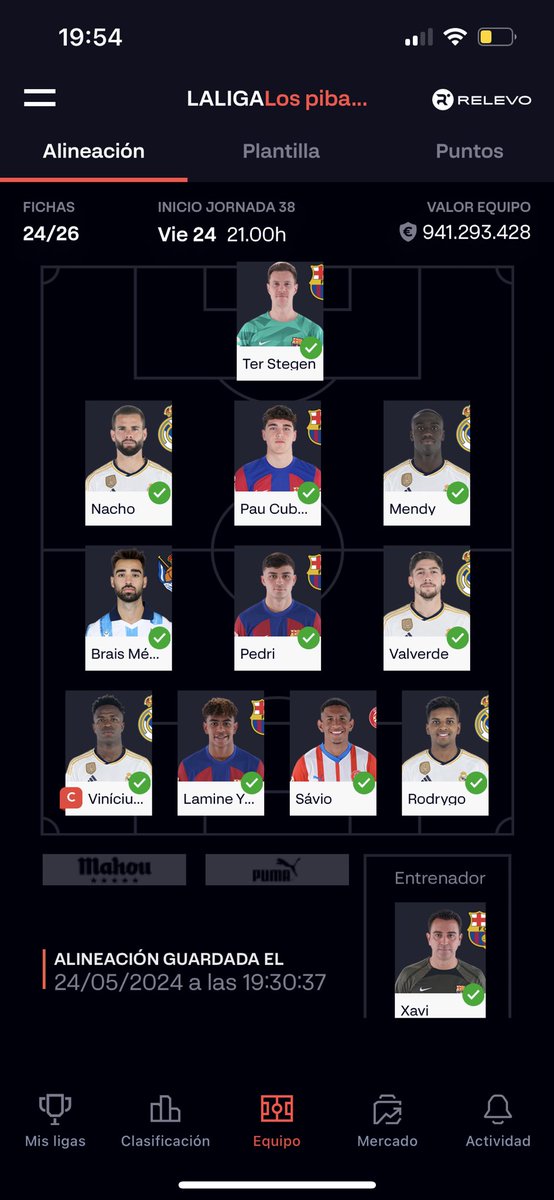 9 puntos de distancia con <a href="/Vesperot/">Señor yéndose con la caja de secretos a donde irá</a> , el don Excel, el q te pone un Aleix garcia aunque esté lesionado. Despues de una remontada de más de 100 puntos en 3 jornadas llegamos a la última jornada con opciones.
Gracias a <a href="/JoseCarrasco_98/">Carras</a> por la ayuda. Hagamos historia