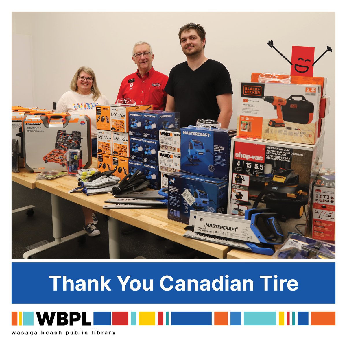 A huge thank you to Kenn Voss and Noah Carriere from Wasaga Beach Canadian Tire for their generous donation of tools to our Makerspace! 🛠️ Your support empowers creativity and innovation in our community. #FindItHere #Makerspace #WasagaBeach