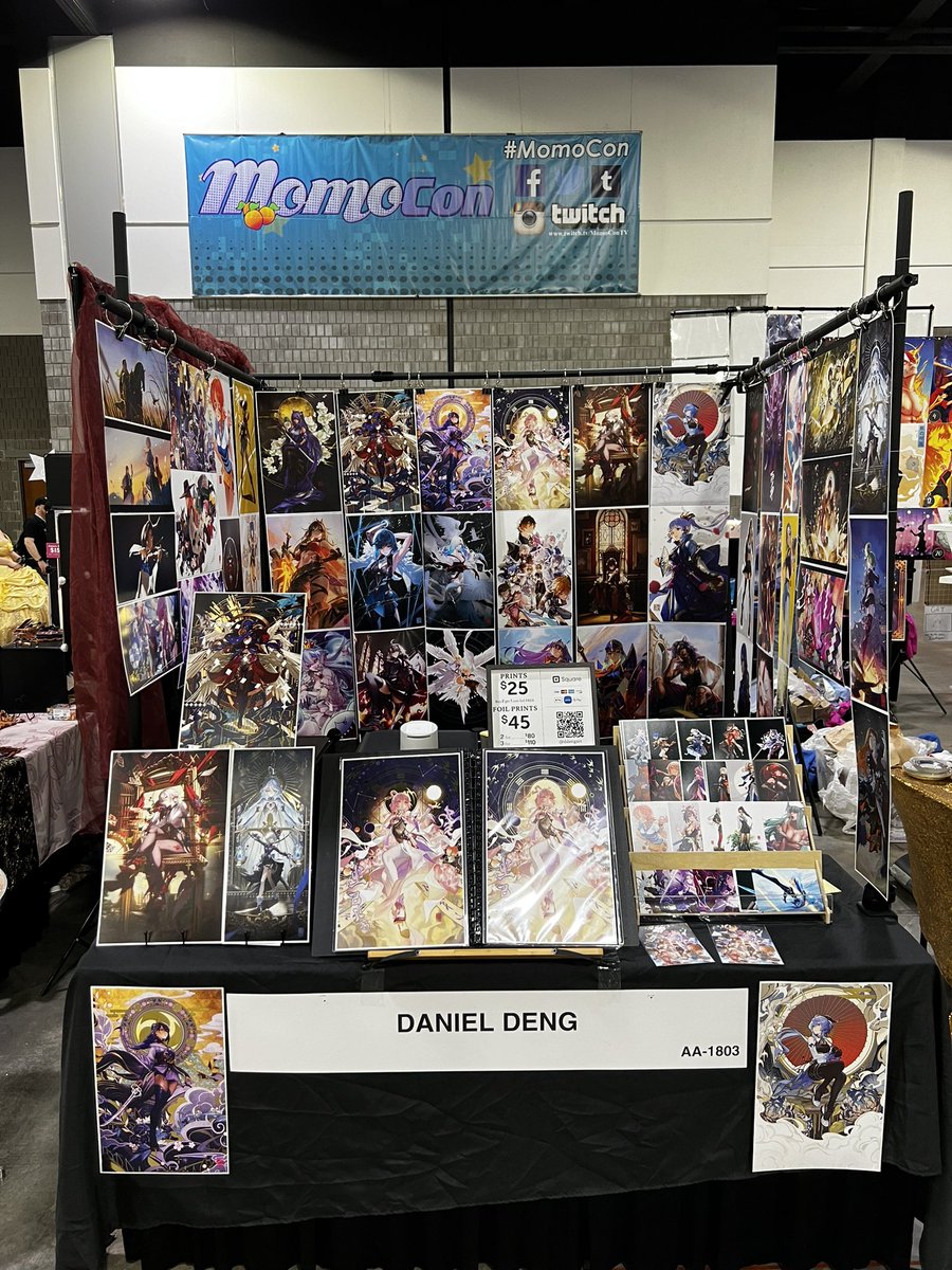 All set up for Momocon! I’m over at AA 1803! Got some new foils and prints!