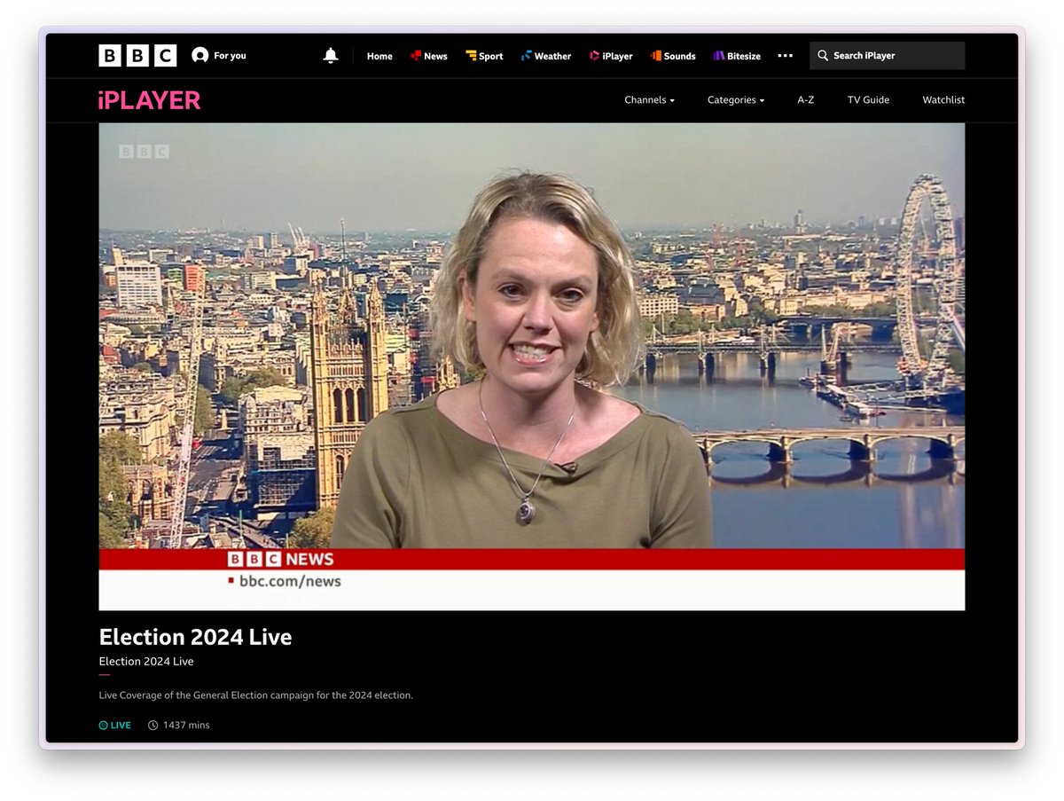 Good idea for @BBCNews to launch a 'BBC Election 2024 Live' channel in iPlayer, promising 'live coverage'. I watched this interview go out two hours ago. Not to mark this rerun with an 'EARLIER' graphic is misleading, and erodes trust.