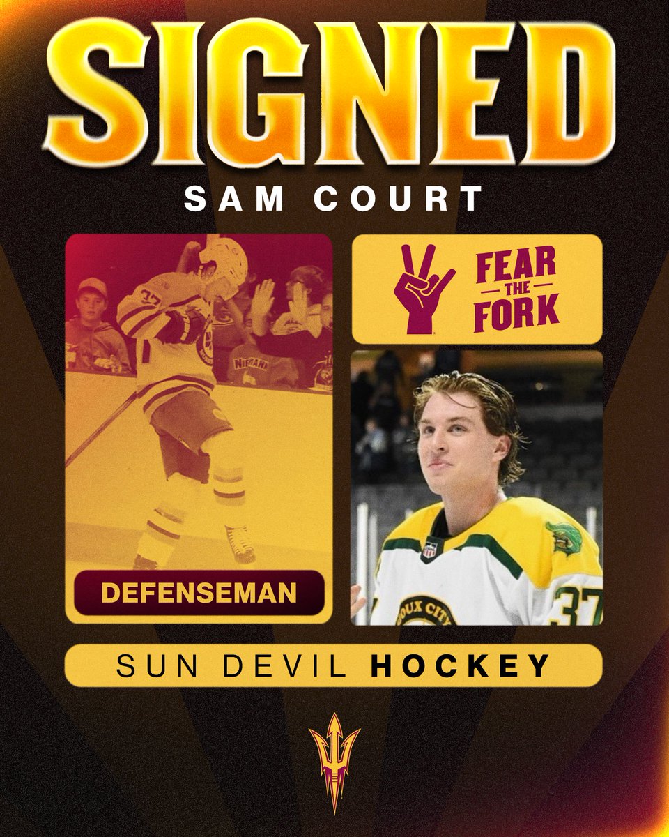 COURT IS NOW IN SESSION 😈

<a href="/SamCourtt16/">Sam Court</a> won the Centennial Cup with the Brooks Bandits last year before helping lead <a href="/Musketeerhockey/">Sioux City Musketeers</a> to the Clark Cup semis in 2023-24. 

The dynamic defenseman heads to ASU with a combined 107 points over the past two seasons #BeTheTradition