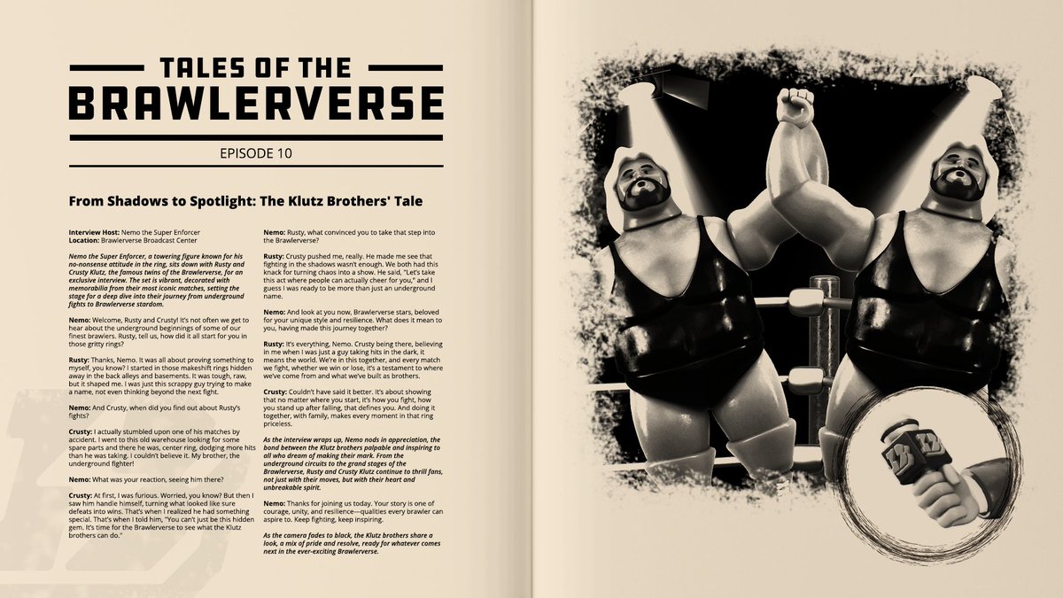 🎙️ Dive into the gritty origins of the Klutz brothers in an exclusive interview with @callmenemo491! Discover how Rusty and Crusty turned underground fights into #Brawlerverse stardom. Catch the entire interview on Discord: go.tyranno.io/Discord.