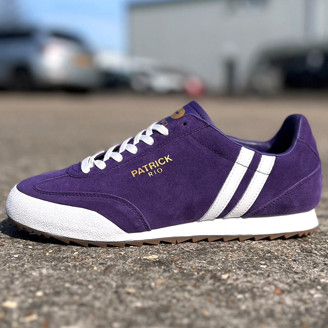 Patrick & 80s Casual Classics deliver the stunning Rio in purple with white stripes and gold details, another wardrobe must-have! Don’t miss out 👉 80scasualclassics.co.uk/trainers-c12/p… #patrick #trainers