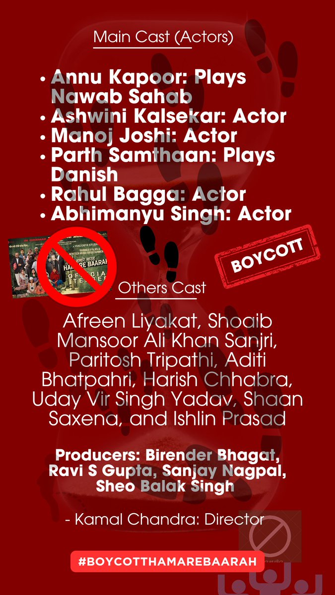 Laan'at ho sabhi Makers per jin logon ne... Propeganda film banane ki bhi Hadd aar kar dee!
Har koi jaanta kiske Ishaare per ho rha hai & inki himmat badhanewala koun ha!
#BoycottHamareBaarah 
#BoycttHamare12